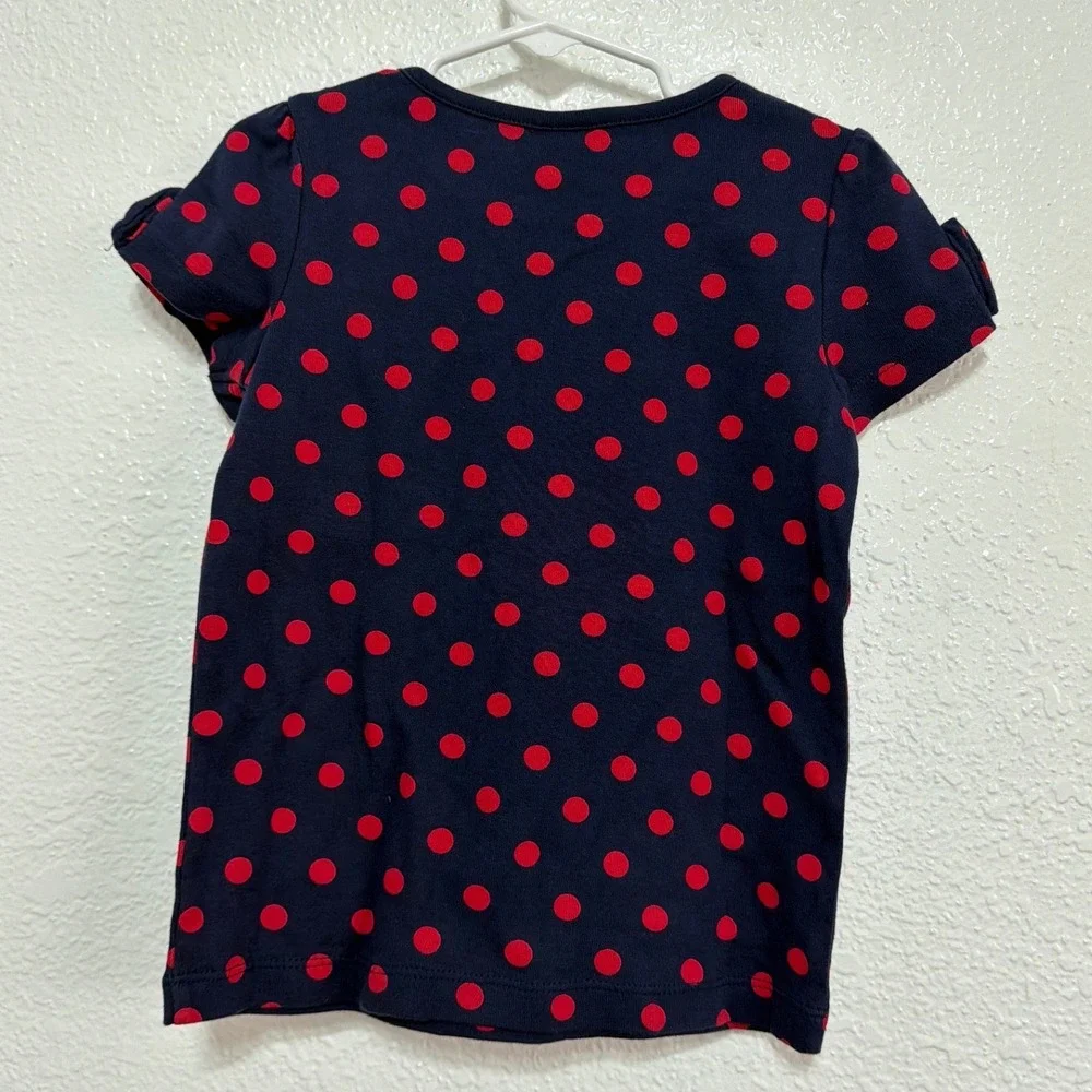 Gymboree Girls Navy Blue Red Polka Dot Bow Sleeve Cotton T-Shirt Size 5 NWT